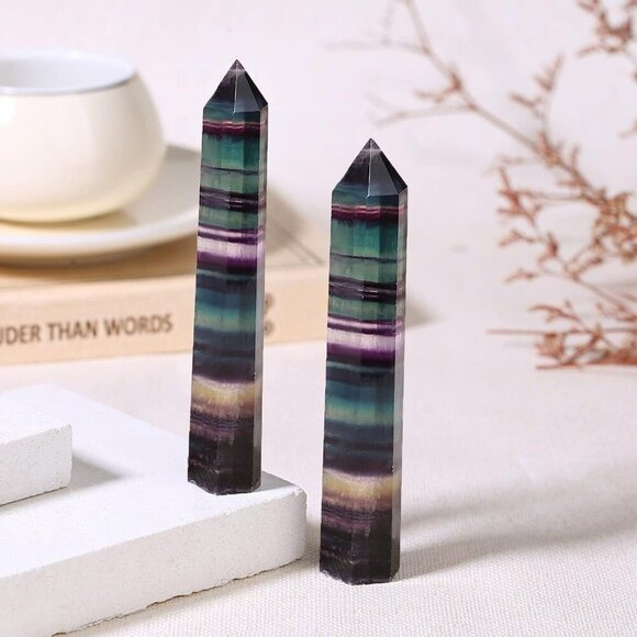 3.7-4" Fluorite Crystal Wand Healing Crystals Tower Gemstones Hexagonal Pointed - Picture 3 of 6
